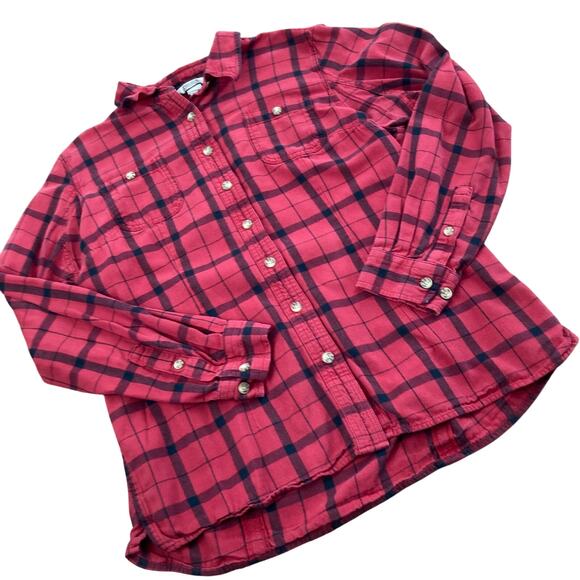 Duluth Trading Co Womens M Free Swingin Red Plaid Flannel Shirt Gorpcore Utility - Picture 1 of 11